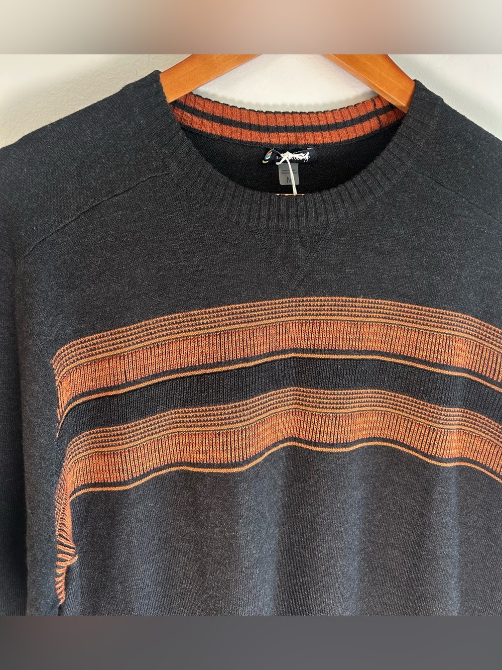 SmartWool Mens Sparwood Stripe Crew Neck Sweater Size M Pullover Gray Orange NWT - Picture 5 of 12